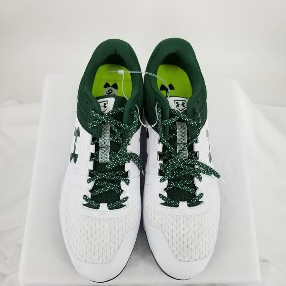 Under Armour Yard Low ST Metal Baseball Cleats 16 Mens White Green Lace Up NEW - Picture 2 of 5